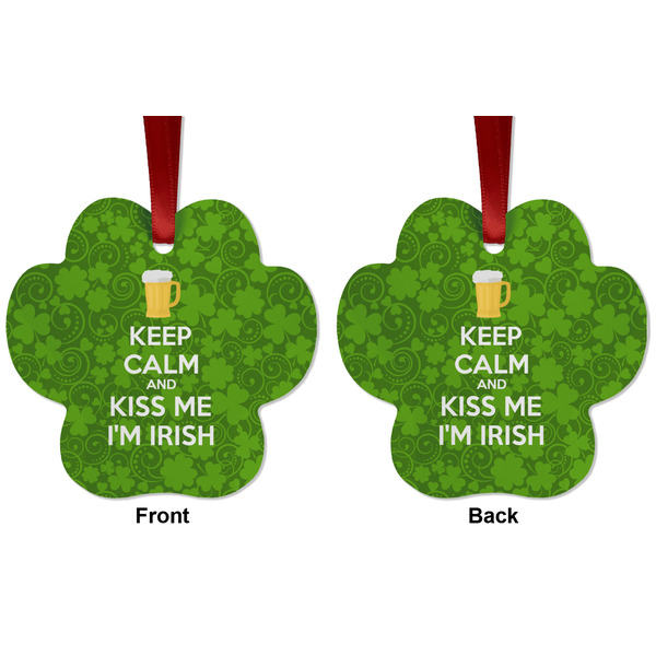 Kiss Me I'm Irish Metal Paw Ornament - Front and Back