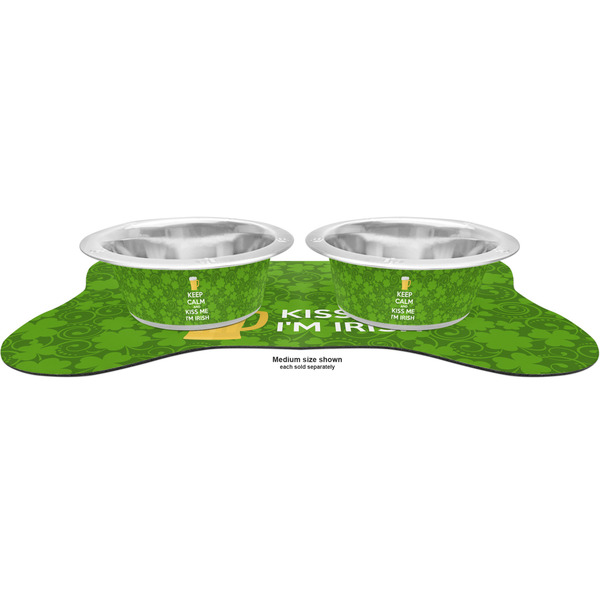Kiss Me I'm Irish Metal Pet Bowls - On Dog Bone Shaped Mat