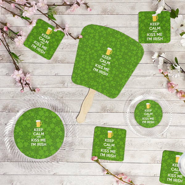 Kiss Me I'm Irish Party Supplies Combination Image - All items - Plates, Coasters, Fans