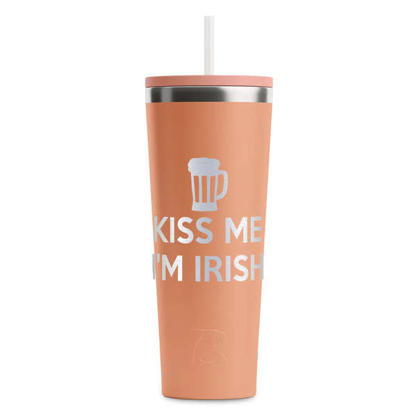 Custom Kiss Me I'm Irish RTIC Everyday Tumbler with Straw - 28oz - Peach - Double-Sided