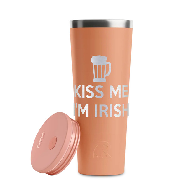 Kiss Me I'm Irish Peach RTIC Everyday Tumbler - 28 oz. - Lid Off