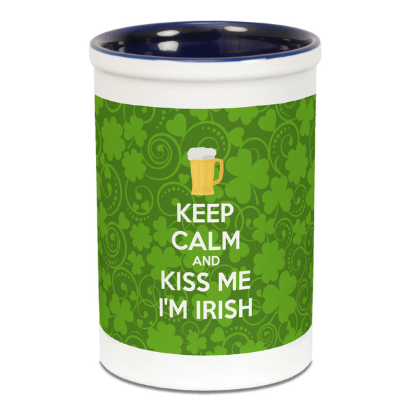 Custom Kiss Me I'm Irish Ceramic Pencil Holders - Blue