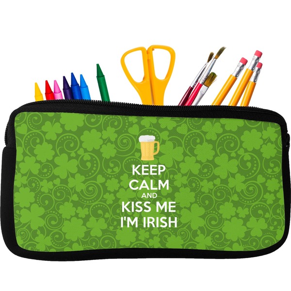 Custom Kiss Me I'm Irish Neoprene Pencil Case - Small