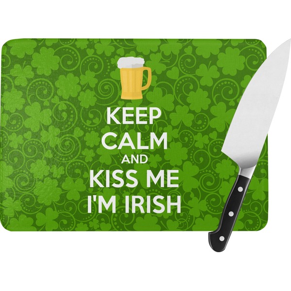Custom Kiss Me I'm Irish Rectangular Glass Cutting Board - Large - 15.25"x11.25"