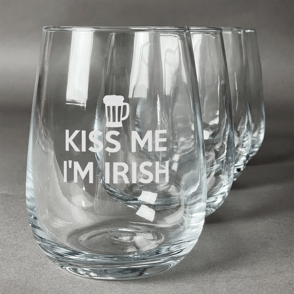 Custom Kiss Me I'm Irish Stemless Wine Glasses (Set of 4) (Personalized)