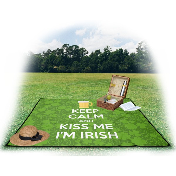 Kiss Me I'm Irish Picnic Blanket - with Basket Hat and Book - in Use