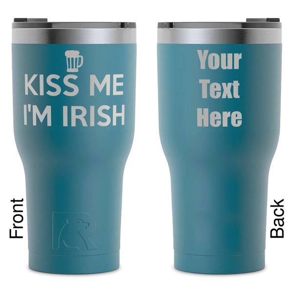 Custom Kiss Me I'm Irish RTIC Tumbler - Dark Teal - Laser Engraved - Double-Sided