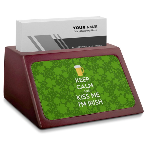 Custom Kiss Me I'm Irish Red Mahogany Business Card Holder (Personalized)