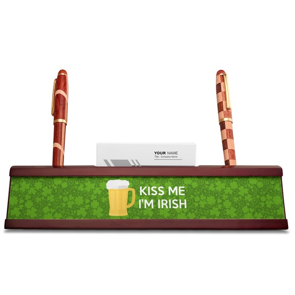 Kiss Me I'm Irish Red Mahogany Nameplates with Business Card Holder - Straight