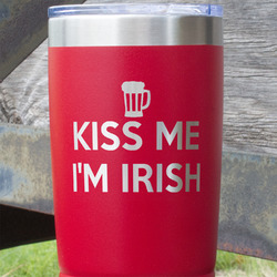 Kiss Me I'm Irish 20 oz Stainless Steel Tumbler - Red - Single Sided