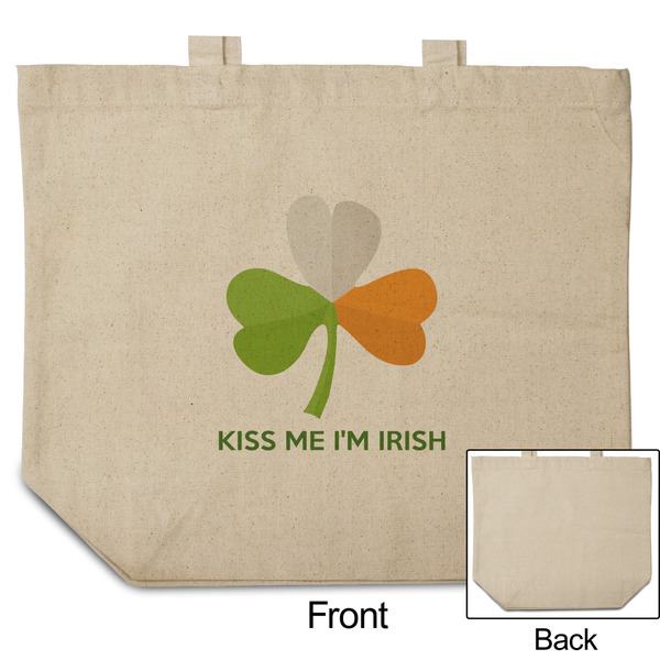 Kiss Me I'm Irish Reusable Cotton Grocery Bag - Front & Back View
