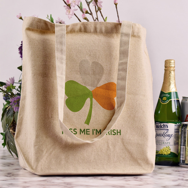 Kiss Me I'm Irish Reusable Cotton Grocery Bag - In Context