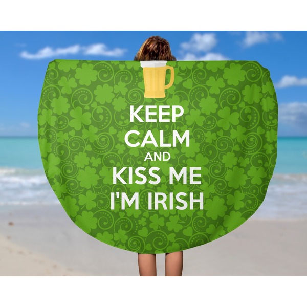 Kiss Me I'm Irish Round Beach Towel - In Use
