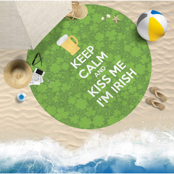 Kiss Me I'm Irish Round Beach Towel Lifestyle