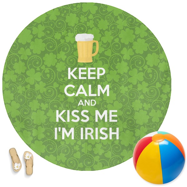 Custom Kiss Me I'm Irish Round Beach Towel (Personalized)