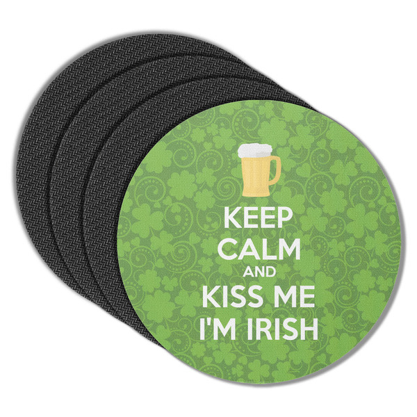 Custom Kiss Me I'm Irish Round Rubber Backed Coasters - Set of 4 (Personalized)