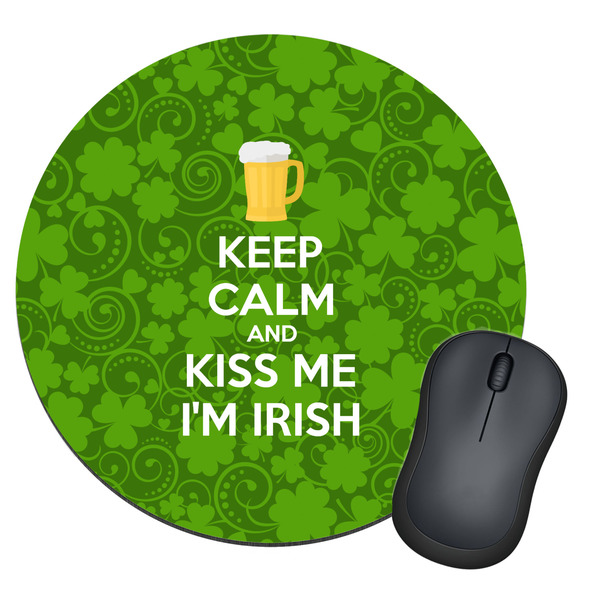 Custom Kiss Me I'm Irish Round Mouse Pad (Personalized)