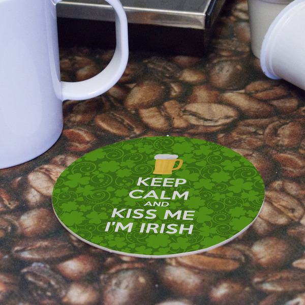 Kiss Me I'm Irish Round Paper Coaster - Front