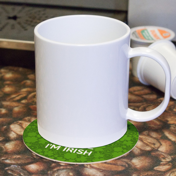 Kiss Me I'm Irish Round Paper Coaster - With Mug