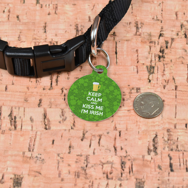 Kiss Me I'm Irish Round Pet ID Tag - Small - In Context