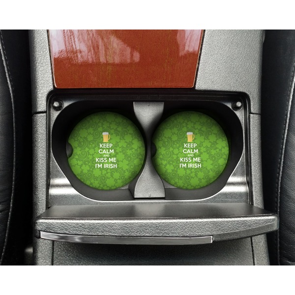 Kiss Me I'm Irish Sandstone Car Coaster - In Cup Holder