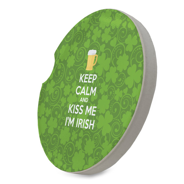 Kiss Me I'm Irish Sandstone Car Coaster - STANDING ANGLE