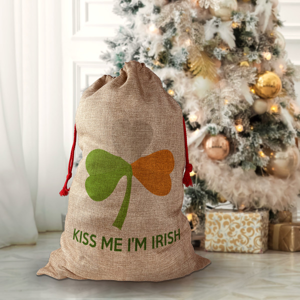 Kiss Me I'm Irish Santa Bag - Front (stuffed)