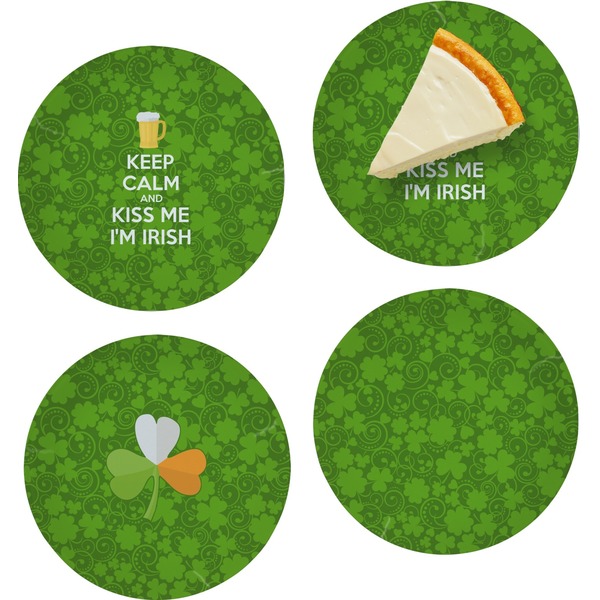 Custom Kiss Me I'm Irish Set of 4 Glass Appetizer / Dessert Plate 8" (Personalized)