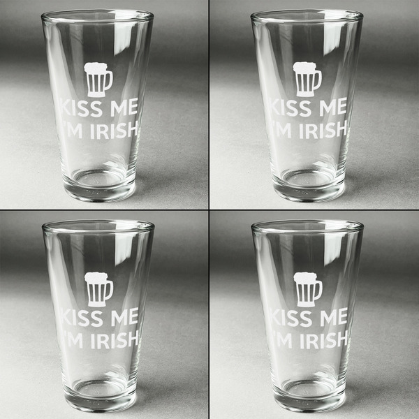 Kiss Me I'm Irish Set of Four Engraved Beer Glasses - Individual View
