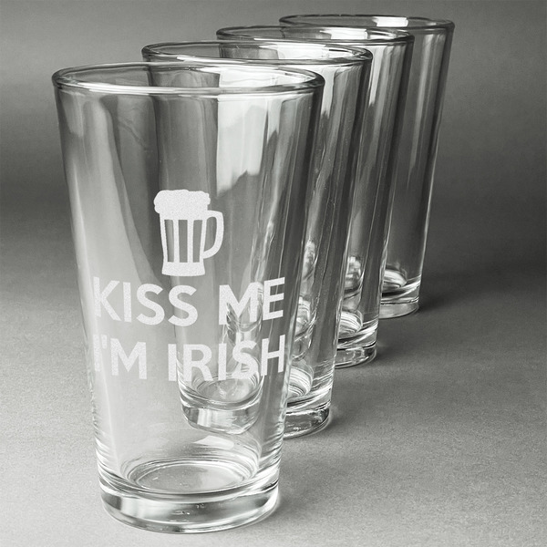 Custom Kiss Me I'm Irish Pint Glasses - Engraved (Set of 4)