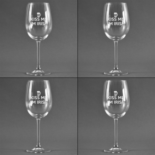Kiss Me I'm Irish Set of Four Personalized Wineglasses (Approval)