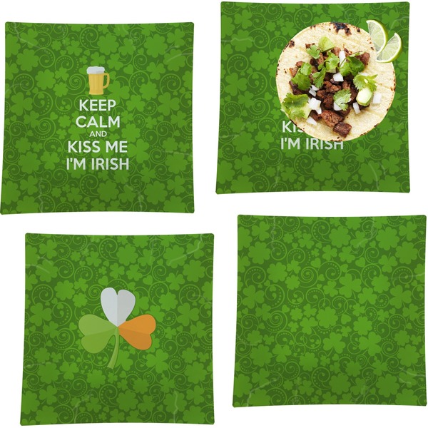 Custom Kiss Me I'm Irish Set of 4 Glass Square Lunch / Dinner Plate 9.5" (Personalized)