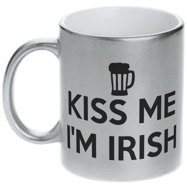 Custom Kiss Me I'm Irish Metallic Silver Mug