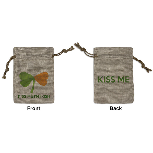 Custom Kiss Me I'm Irish Small Burlap Gift Bag - Front & Back