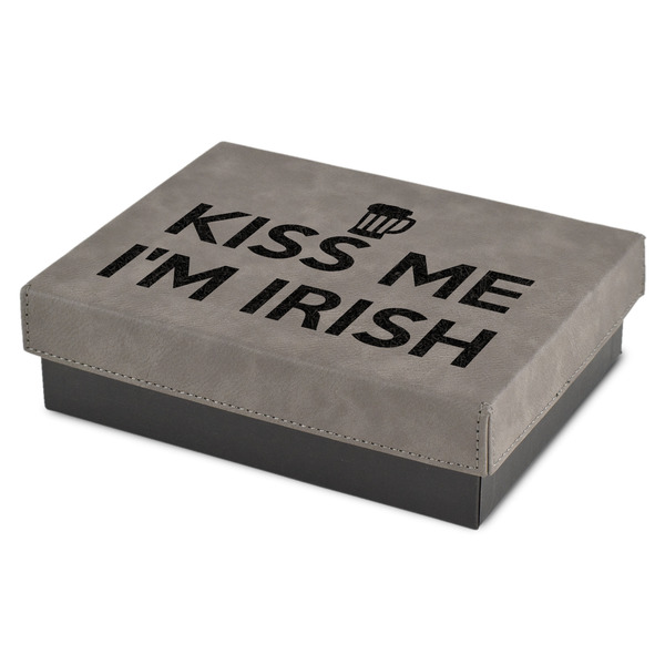 Custom Kiss Me I'm Irish Small Gift Box w/ Engraved Leather Lid