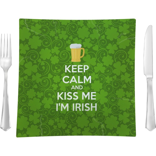 Custom Kiss Me I'm Irish 9.5" Glass Square Lunch / Dinner Plate- Single or Set of 4 (Personalized)