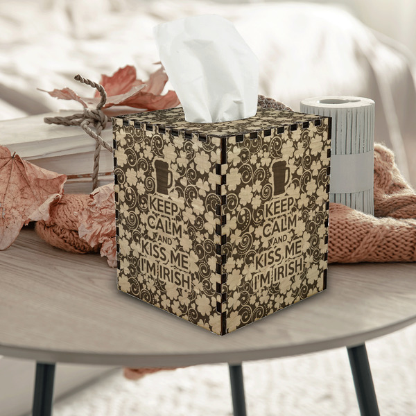 Kiss Me I'm Irish Square Tissue Box Covers - Wood - In Context