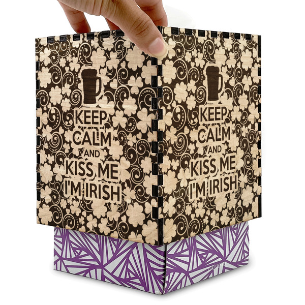 Kiss Me I'm Irish Square Tissue Box Covers - Wood - with box