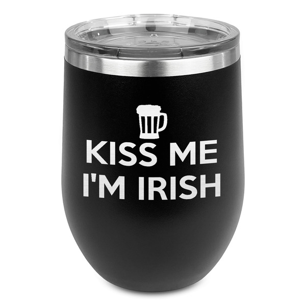 Custom Kiss Me I'm Irish Stemless Stainless Steel Wine Tumbler - Black - Double Sided