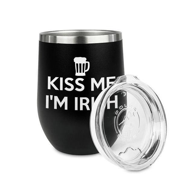 Kiss Me I'm Irish Stainless Wine Tumblers - Black - Single Sided - Alt View