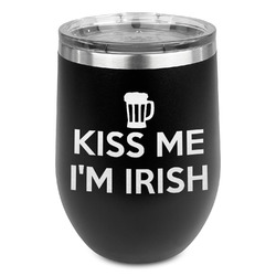Kiss Me I'm Irish Stemless Stainless Steel Wine Tumbler - Black - Single Sided