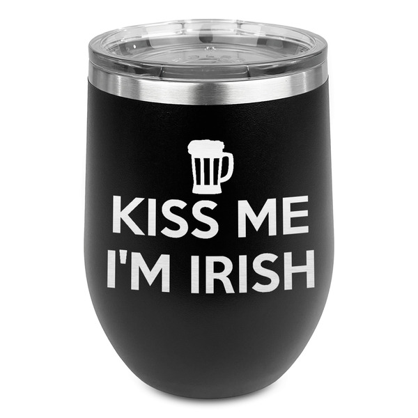 Custom Kiss Me I'm Irish Stemless Stainless Steel Wine Tumbler - Black - Single Sided