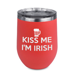 Kiss Me I'm Irish Stemless Stainless Steel Wine Tumbler - Coral - Double Sided