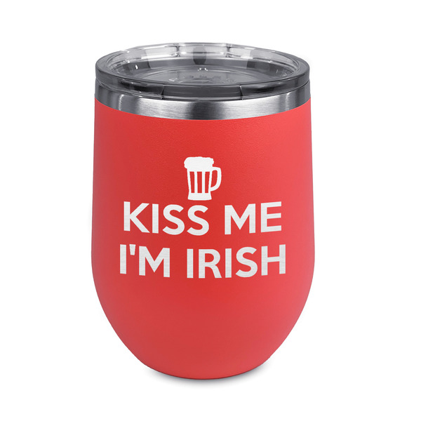 Custom Kiss Me I'm Irish Stemless Stainless Steel Wine Tumbler - Coral - Single Sided