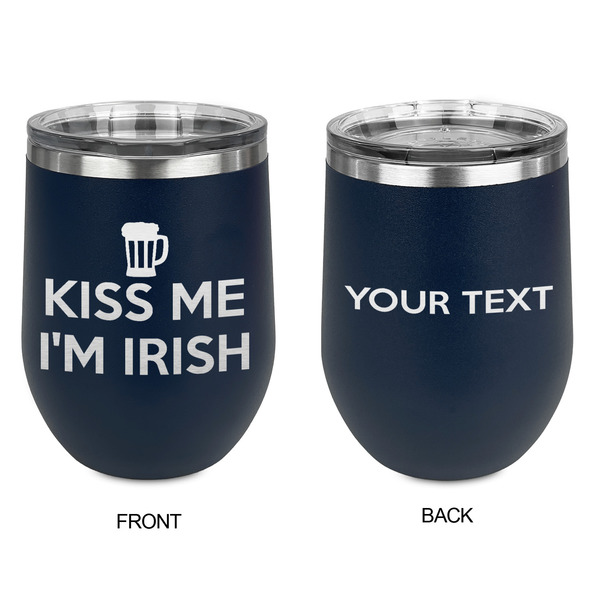 Kiss Me I'm Irish Stainless Wine Tumblers - Navy - Double Sided - Approval