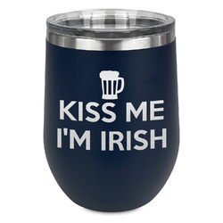 Kiss Me I'm Irish Stemless Stainless Steel Wine Tumbler - Navy - Double Sided
