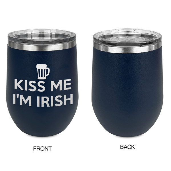 Kiss Me I'm Irish Stainless Wine Tumblers - Navy - Single Sided - Approval