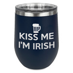 Kiss Me I'm Irish Stemless Stainless Steel Wine Tumbler - Navy - Single Sided