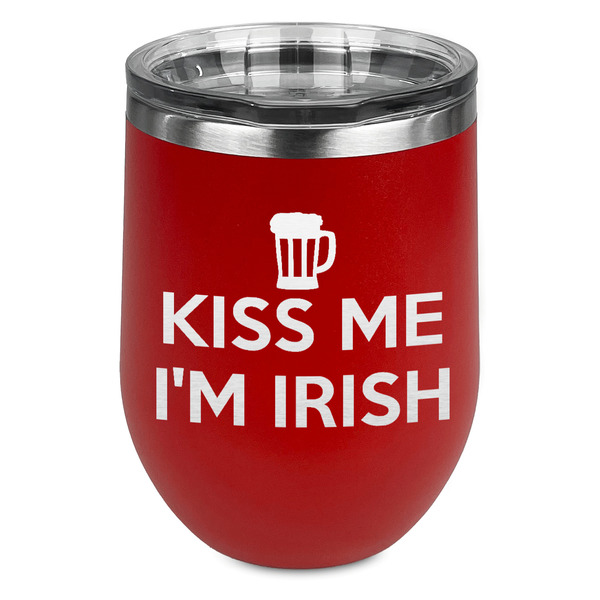 Custom Kiss Me I'm Irish Stemless Stainless Steel Wine Tumbler - Red - Double Sided
