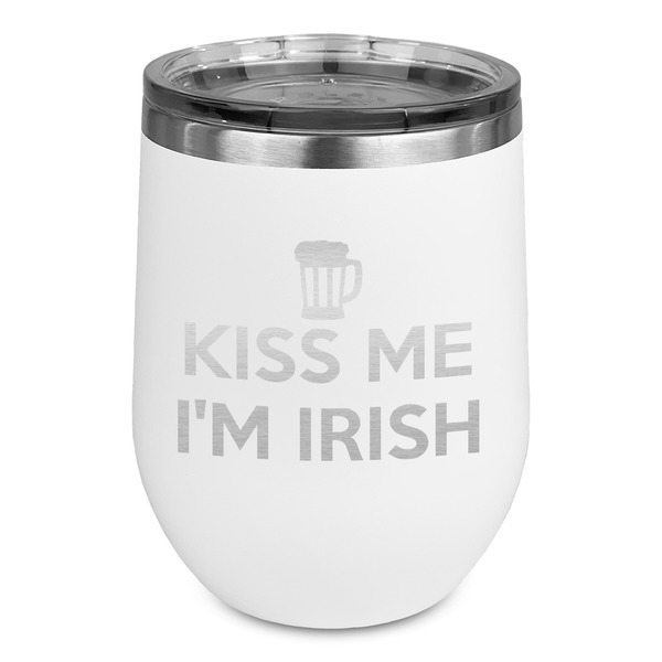Custom Kiss Me I'm Irish Stemless Stainless Steel Wine Tumbler - White - Double Sided